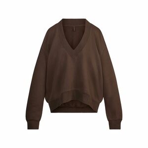 SKIMS Boyfriend Fleece V Neck Pullover Espresso M